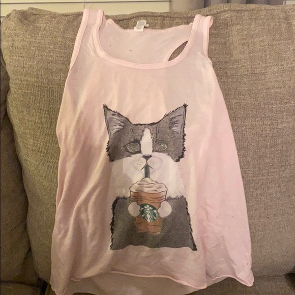 Bella Canvas Tops - Size large adorable Starbucks kitten tank